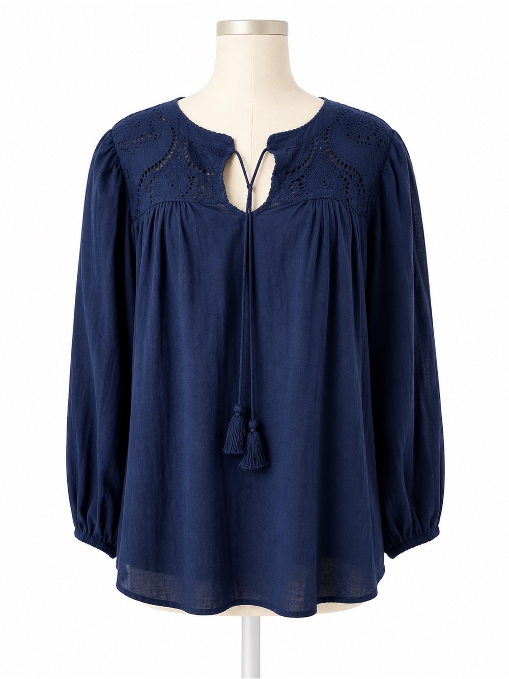 Calypso Navy Blue Peasant Top. 100%Cotton. Size 1X NWT